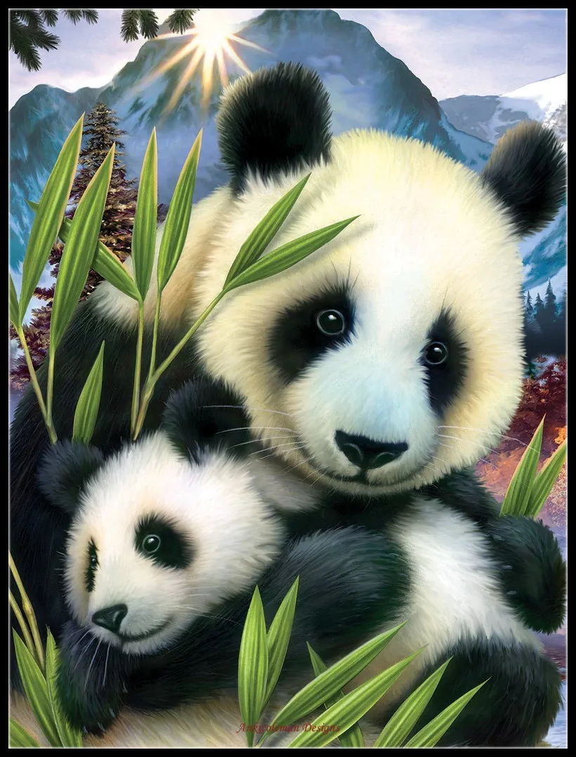 

Full Embroidery Counted Cross Stitch Kits Needlework - Crafts 14 ct Aida DIY Arts Handmade Decor Oil painting - Panda and Cub