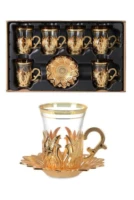 turkish ottoman authentic design turkish greek arabic tea set 6 service tea cup plates lids gift