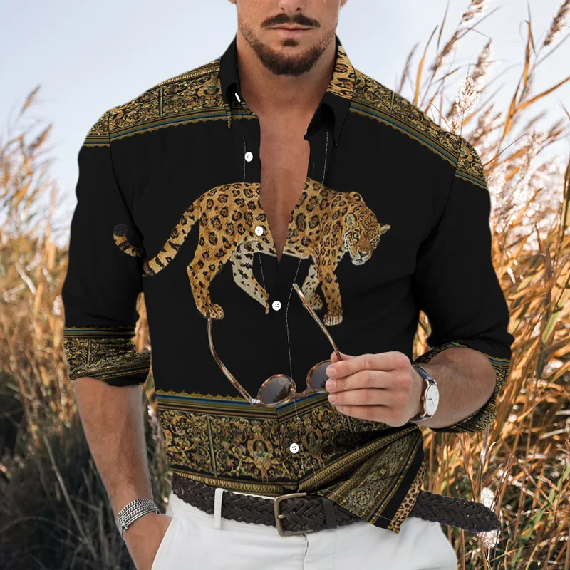 

2022 Men's Four Seasons Casual Long Sleeve Shirt 3d Animal Print Fashion Hip Hop Lapeting Button Cardigan Trend Clothing