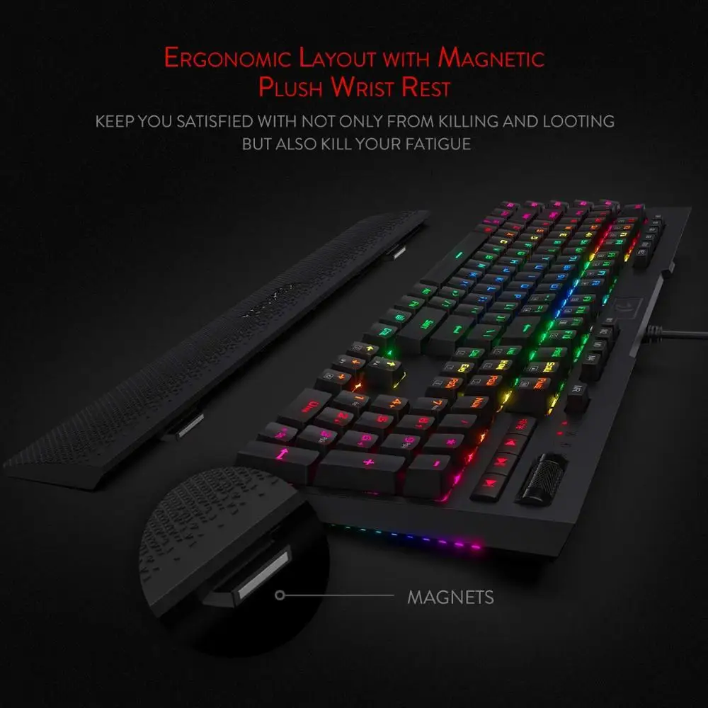 Механическая игровая клавиатура Redragon K586 Brahma RGB с 10 дополнительными встроенными большие клавиши, выделенный медиа-контроль, синие переключатели