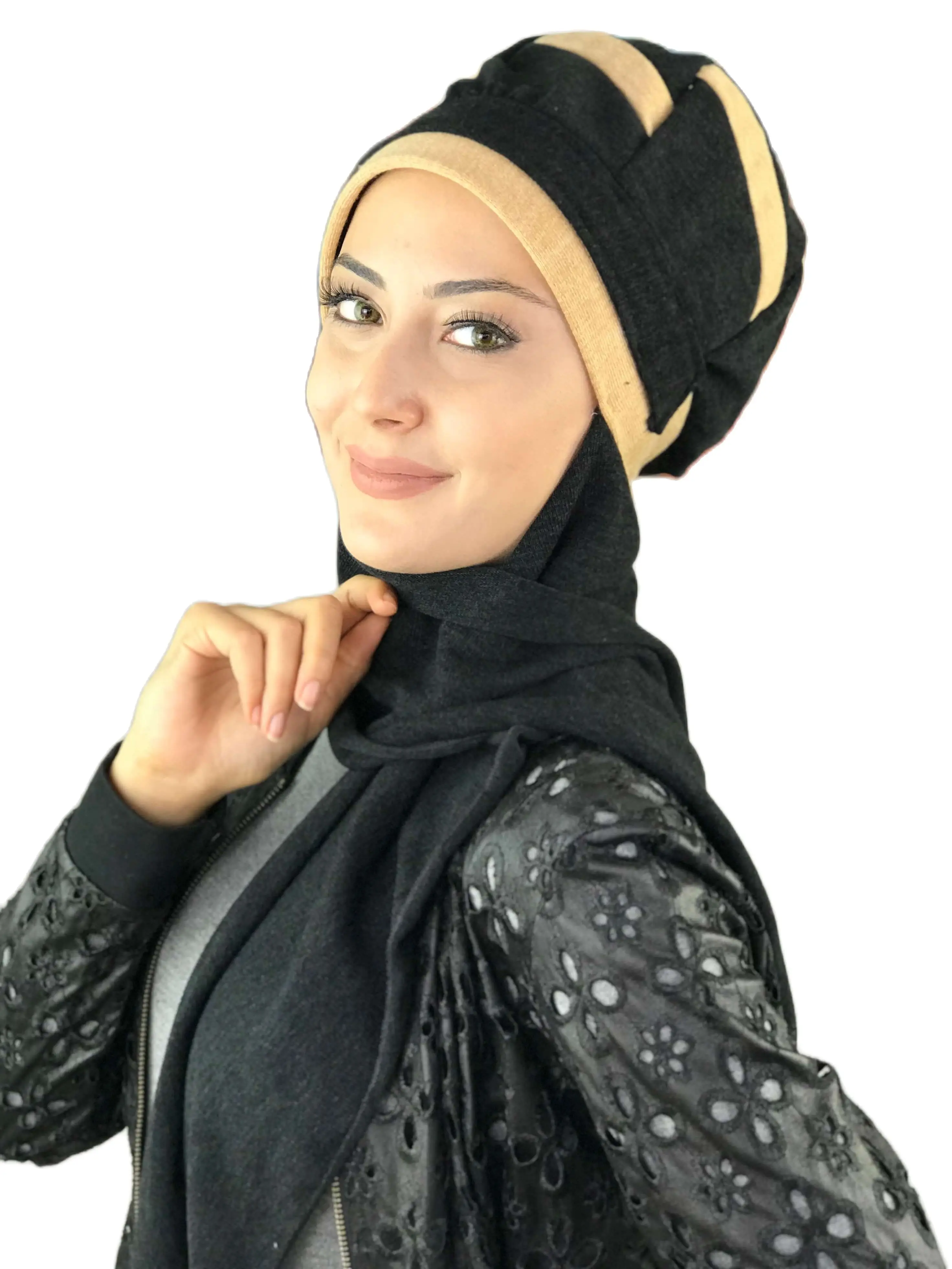 2022 Hijab New Fashion Women's Ladies Bone Winter Chiffon Chemo Cancer Head Hat Shawl BlackDark Yellow Buckle Stripe Scarf Beret