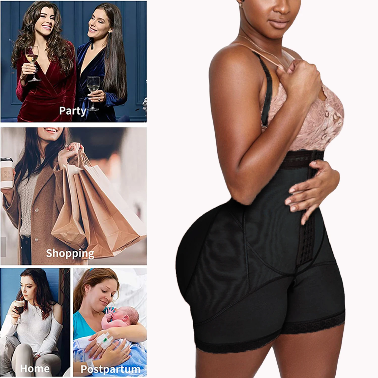 High Waist Women Butt Lifter With Front Hook And Eye Crotch Zipper Tummy Control Skims Postpartum Booty Lift Fajas Colombianas