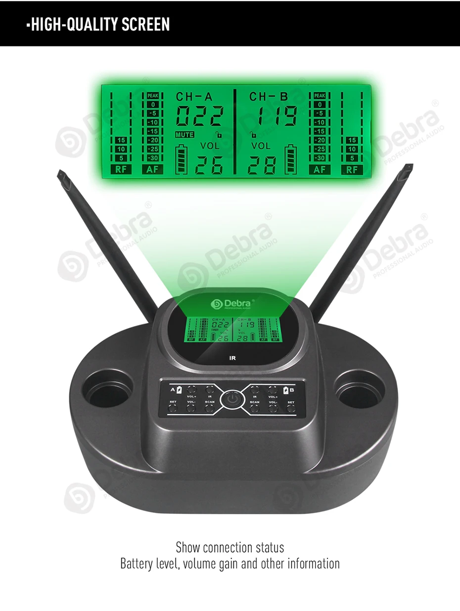 Перезаряжаемый беспроводной микрофон Debra WM2 UHF с 200 точками частоты и функцией