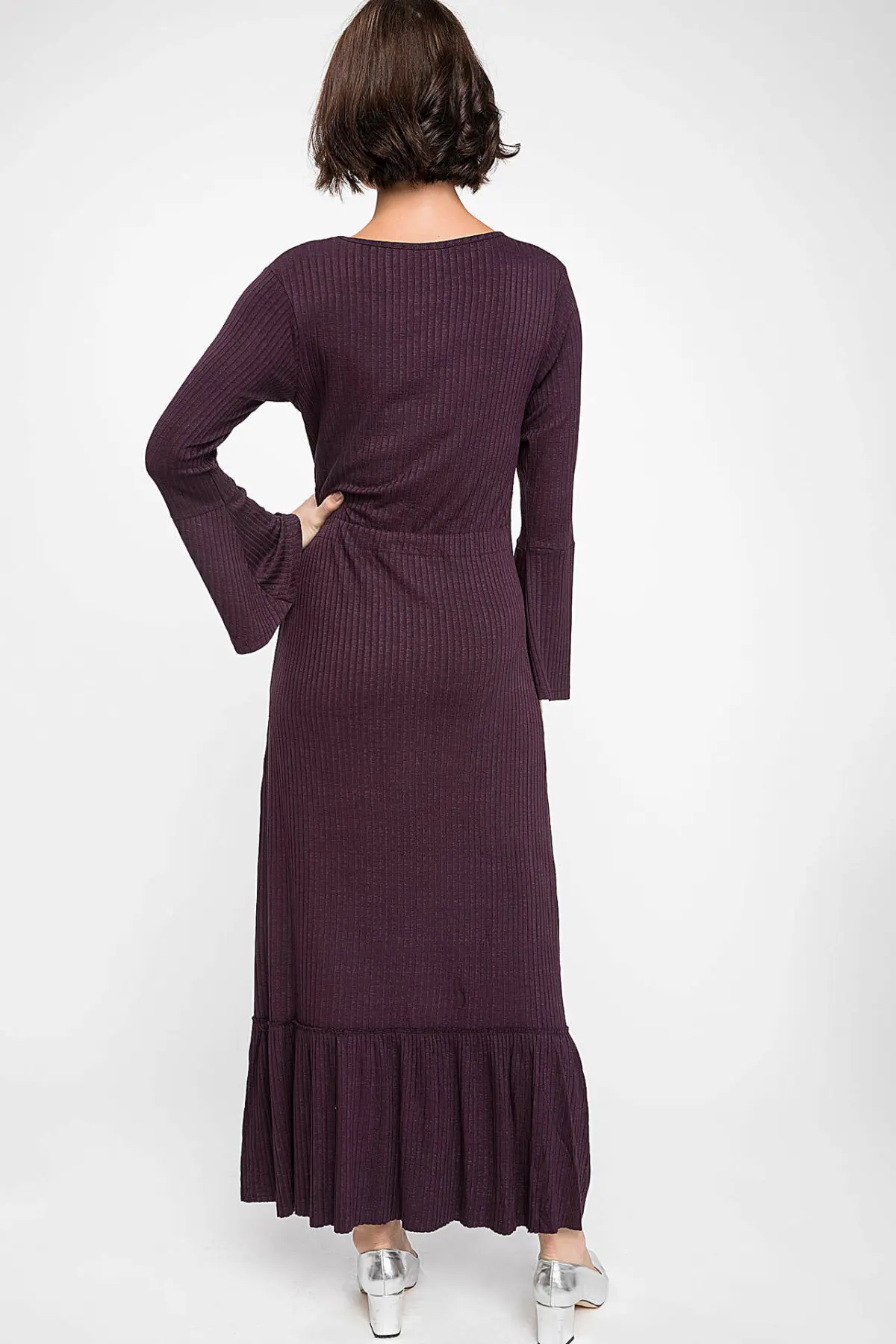 DeFacto женское трикотажное длинное платье осеннее приталенное с длинным рукавом