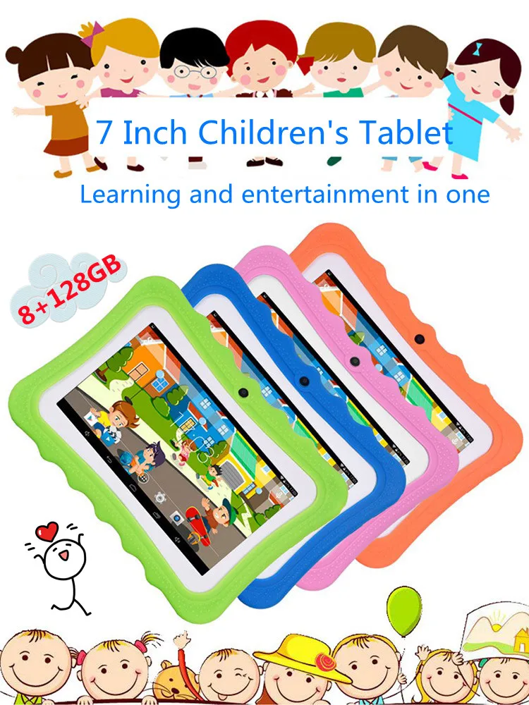 7 Inch Tablet PC For Kids 128GB 8 Core Dual Cameras WiFi Children's Leaning Machine Game Console Student Computer Cartoon Cover