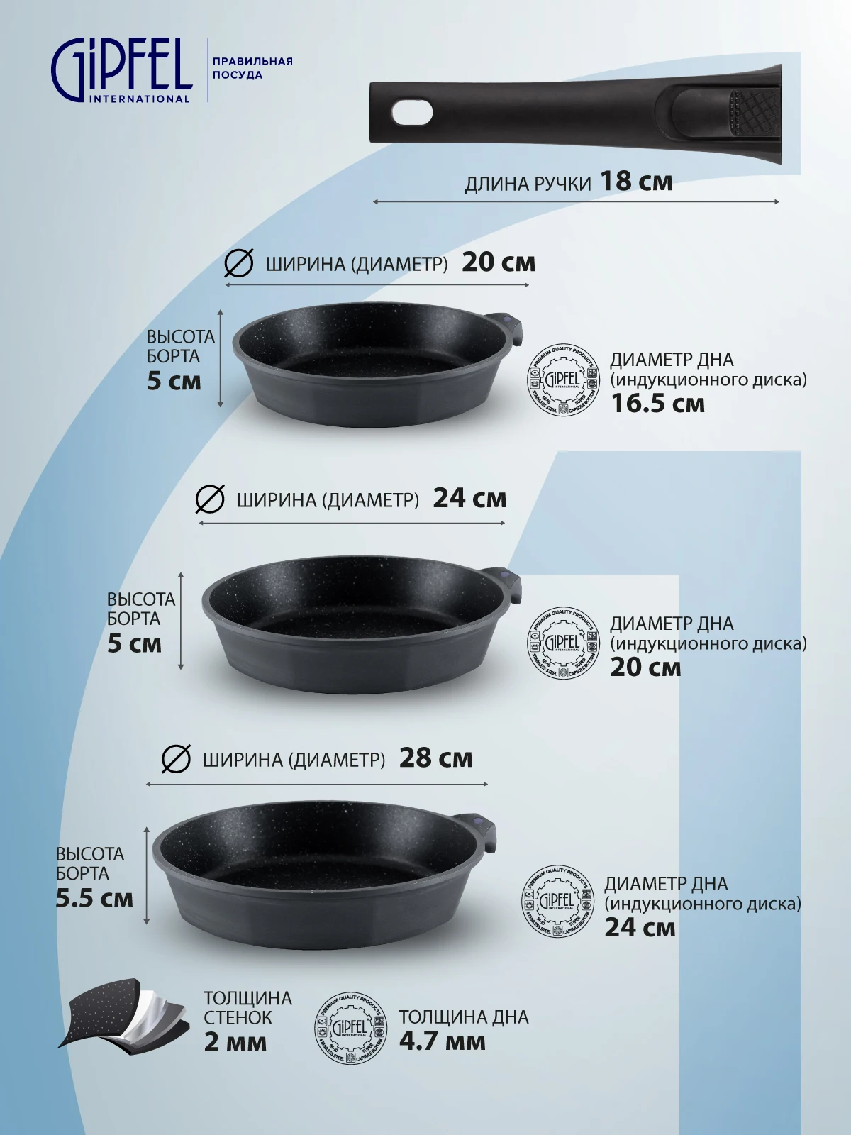 Набор сковородок GIPFEL 1480 PROOFET 20/24/28см | Дом и сад
