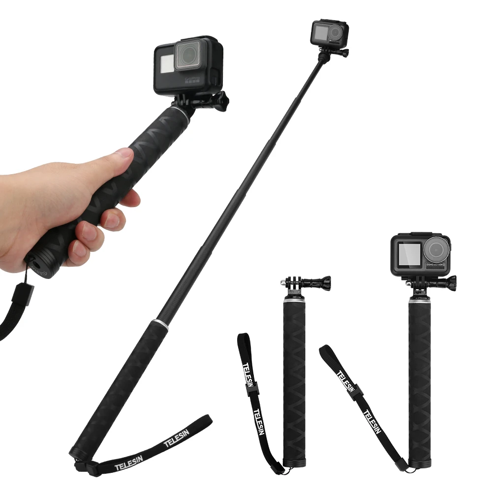 

TELESIN 90cm Carbon Fiber Lightest Selfie Stick Aluminium Alloy Tripod For GoPro Hero 10 9 8 7 DJI Action Camera Accessories