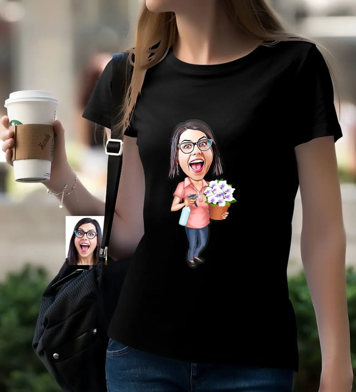

Персональная карикатура домохозяйки черного T-Shirt-2