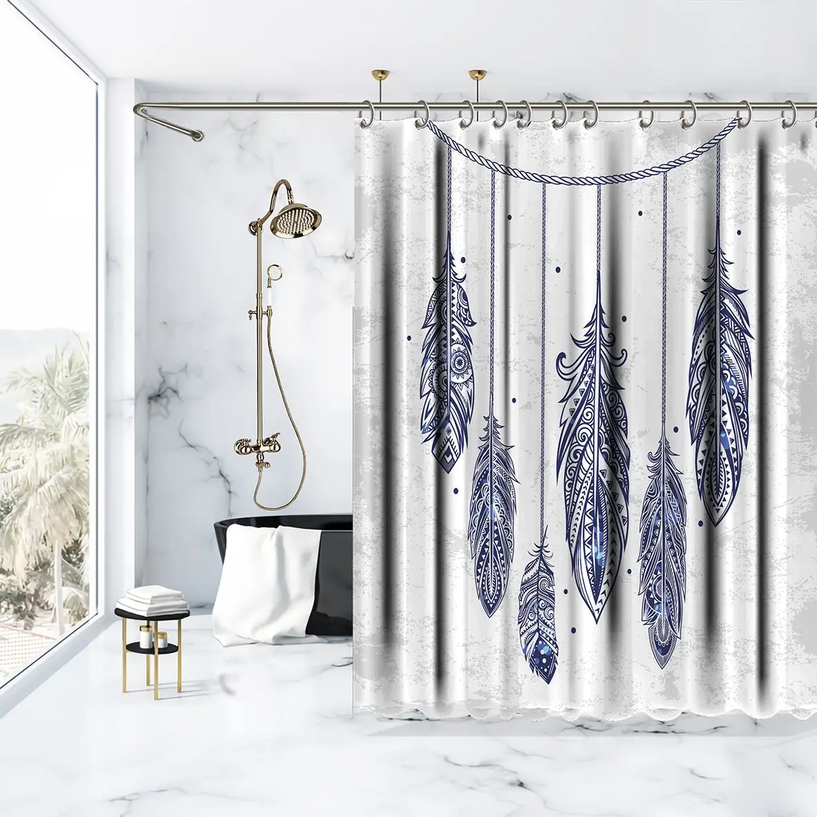 Занавеска для душа Ловец снов этнические Висячие перья Древняя культура