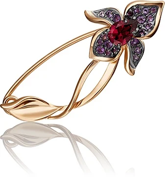 Yuz platinum brooch orchid with garnet and Amethyst Red Gold | Украшения и аксессуары