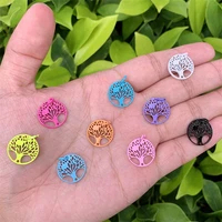 5pcs enamel brass tree of life pendants charms 15mm metal accessories component for making bracelet necklace decorations