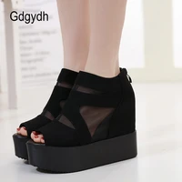gdgydh mesh boots for women ankle booties open toe platform height increasing spring and summer shoes female fashion street