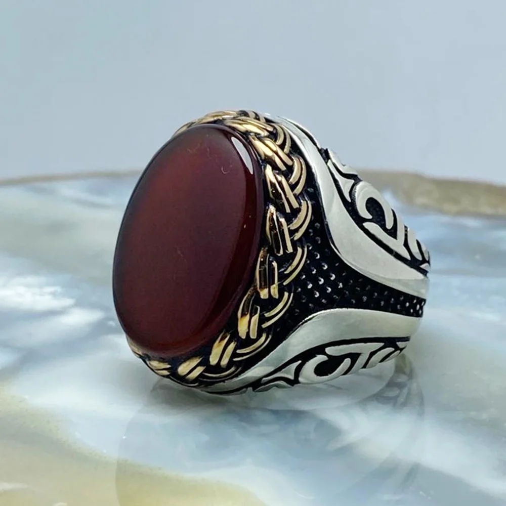 

925K sterling silver Turkish jewellery brown agate men's ring all sizes,gift for him.