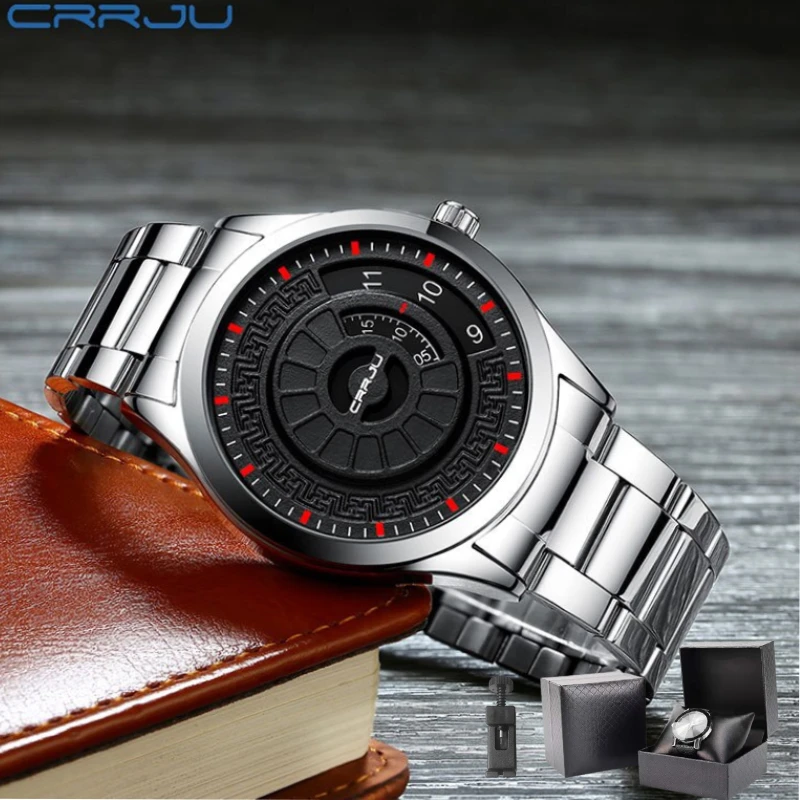 Часы CRRJU мужские наручные кварцевые модные популярные повседневные спортивные