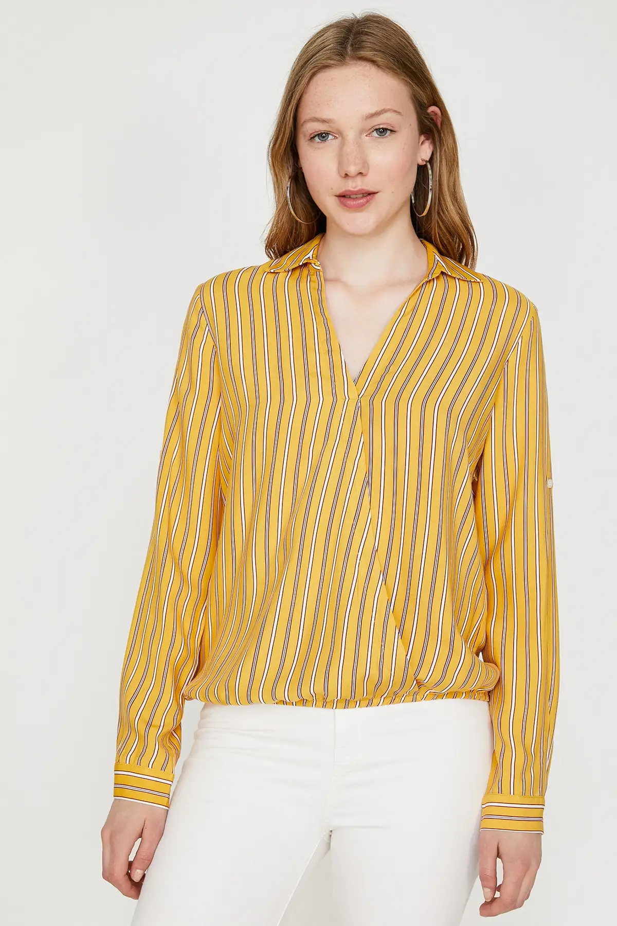 Coton женский горчичный полосатый блузка 9YAL68302IW|Блузки| |