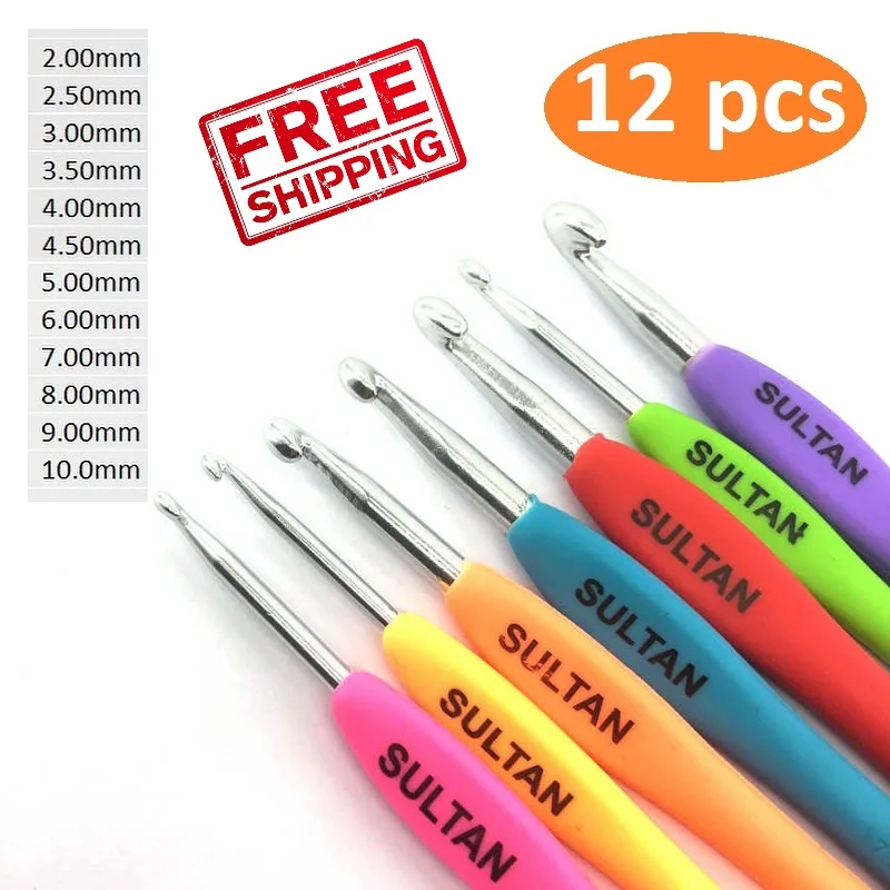 Набор крючков для вязания 12 шт. Мягкая рукоятка эргономичная ручка спицы от 2 до 10