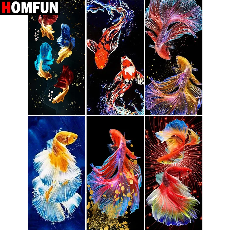 Алмазная живопись HOMFUN картина с квадратными/круглыми стразами Золотая рыбка