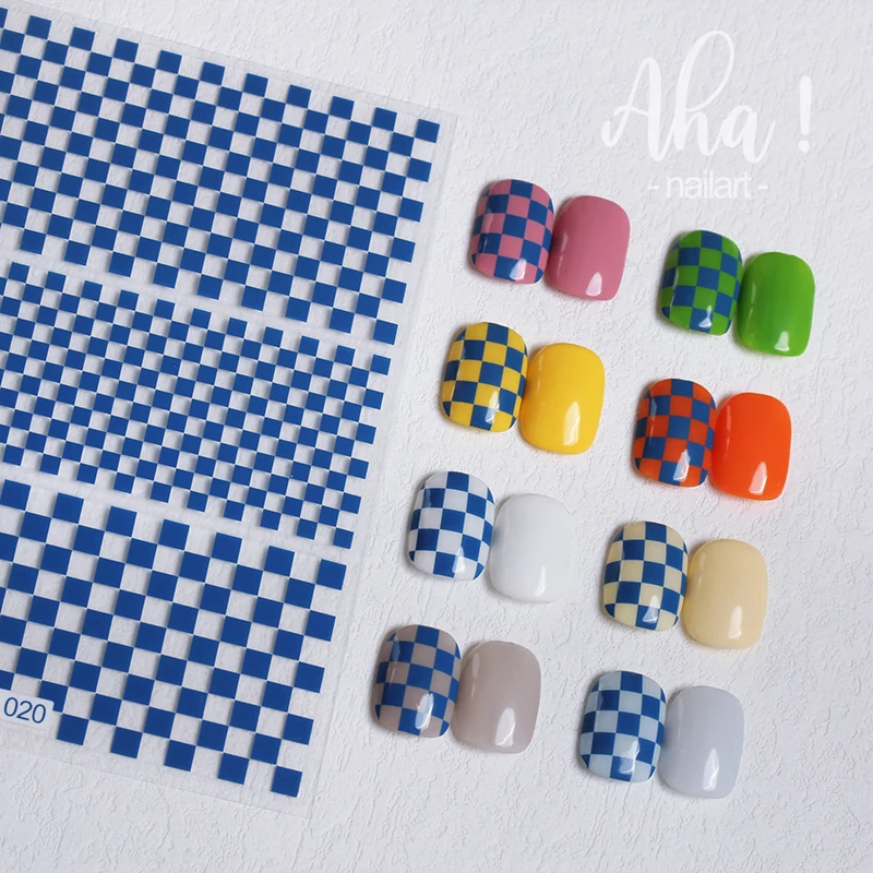 

1 Sheet Checkerboard Nail art Sticker Self- Adhesive Chess Lattice Klein Blue Classic White Black Nail Art Square Sliders@-@N632