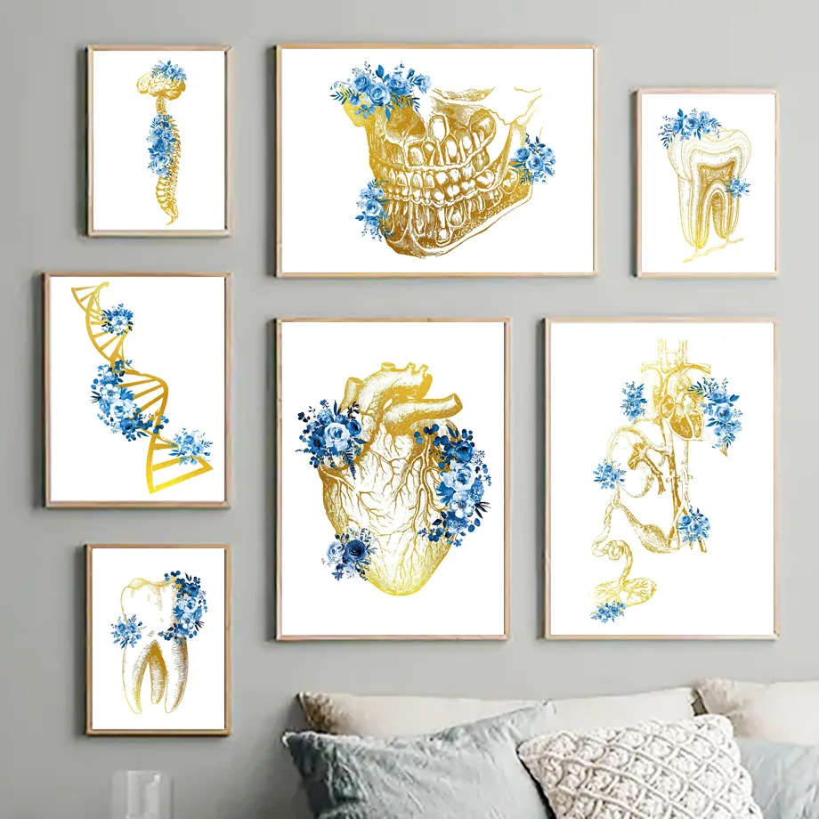 

Anatomy Heart Kidney Spine Teeth Flower Nordic Posters And Prints Wall Art Canvas Painting Medicine Pictures Clinic Room Decor