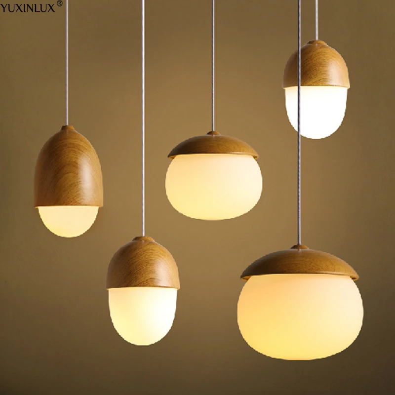 

Nordic Wood Nut Pendant Lights Art Deco LED Hanging Lamps For Bedroom Living Dining Room Restaurant Indoor AC90-260V Personality