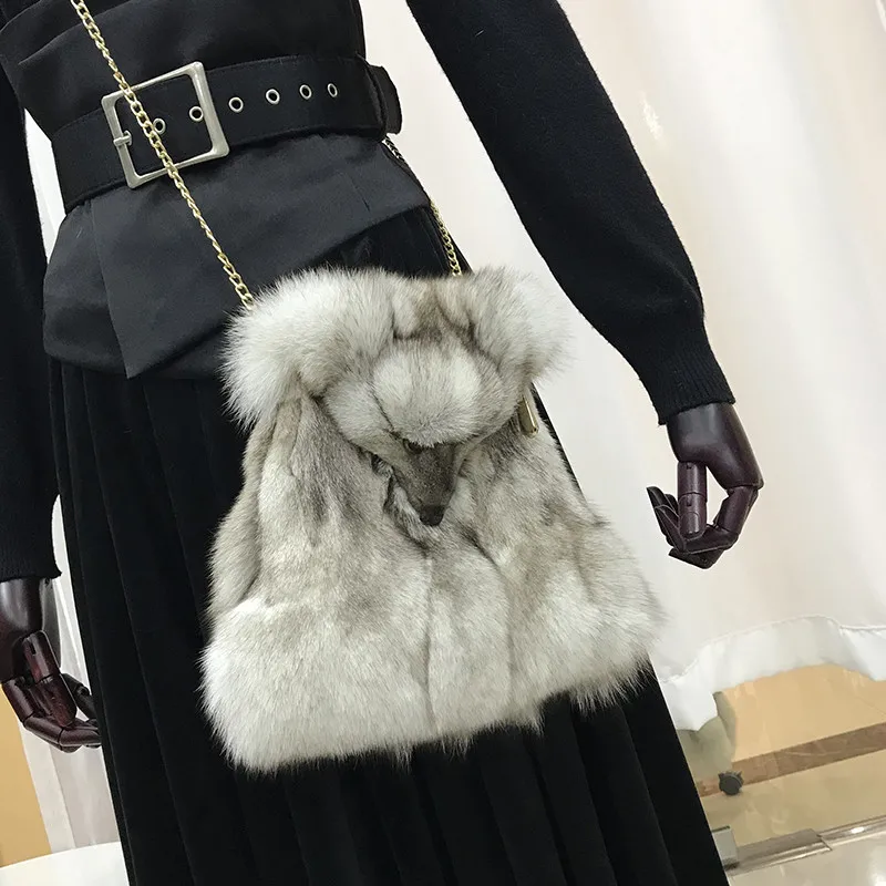 Fox Fur Ladies One-Shoulder Messenger Bag,Luxury Designer Soft Plush Bag,Ladies Mini Mobile Phone Bag,Ladies Messenger Bag