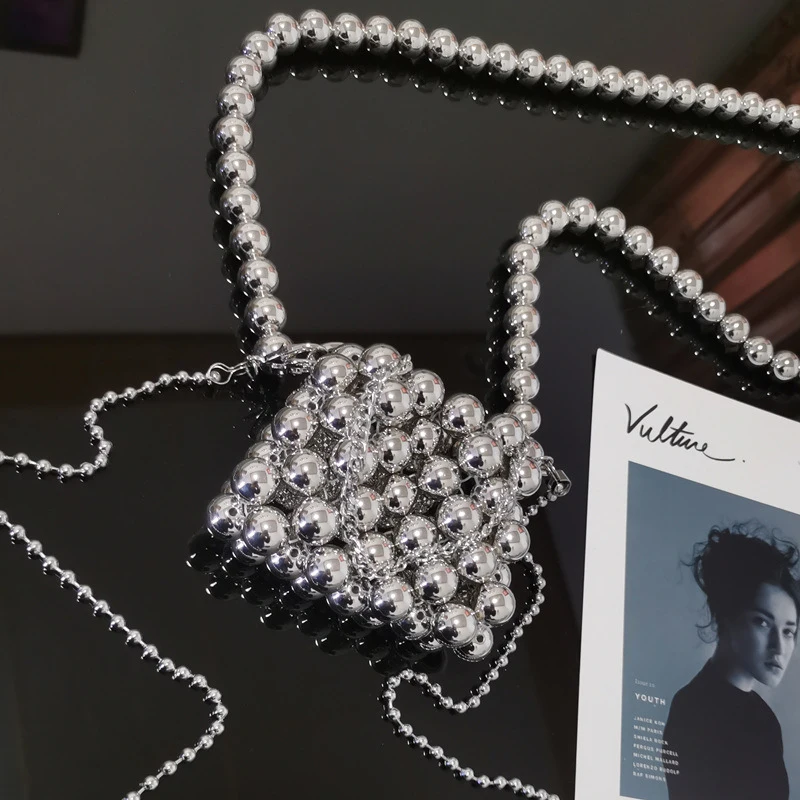 

Imitation Crystal Bead Bag Popular Handmade Straw Bag Double Chain Transparent Shopper