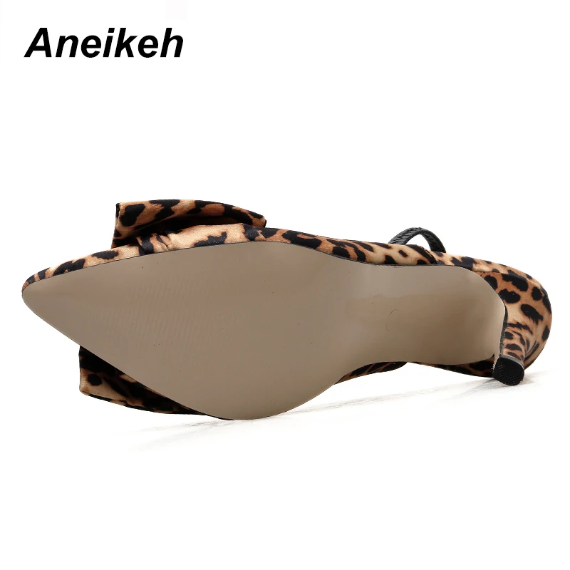 Aneikeh/ г. Новая обувь женские пикантные туфли на высоком каблуке с леопардовым принтом и бантом женские вечерние туфли-лодочки на тонком каблуке с ремешком на пятке размер 40