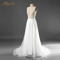 sexy glitter white a line wedding dress 2021 v neck open back crystals long bridal dress fashion bride gown marriage vestido de
