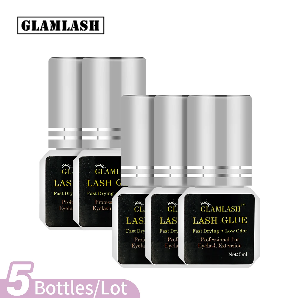 GLAMLASH 5 бутылок 5/10 мл 1 секунда быстросохнущий клей для наращивания накладных