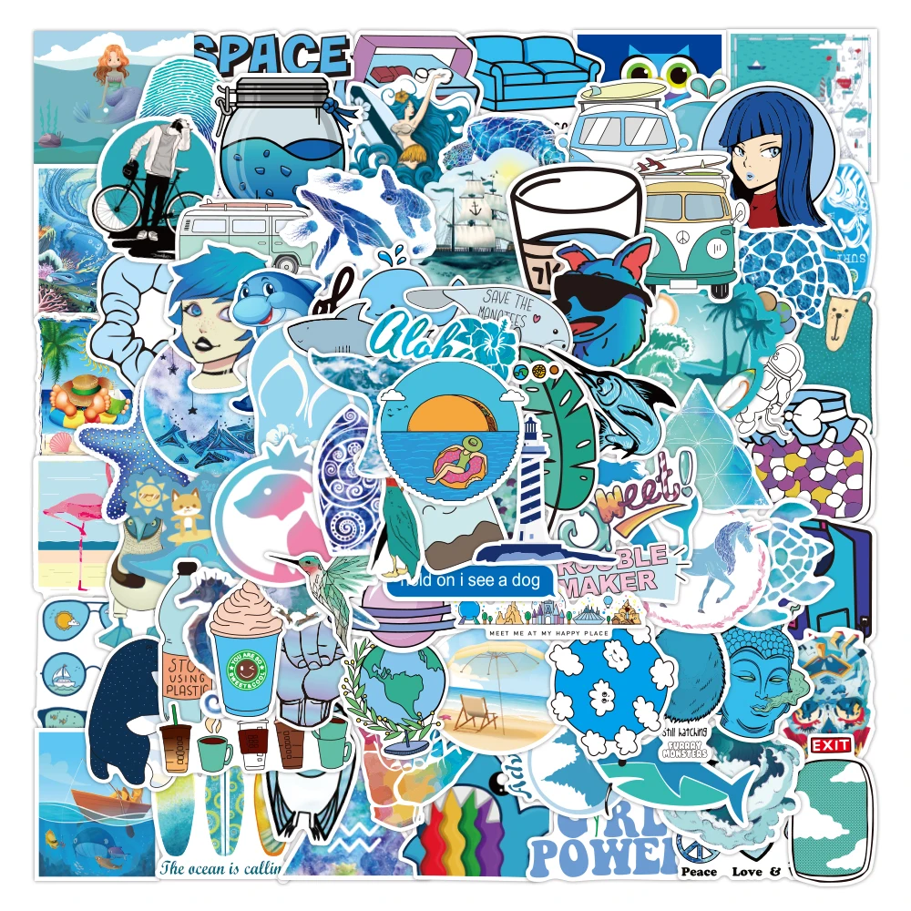 

100 pieces of blue small fresh anime sticker bag suitcase notebook skateboard stationery notebook waterproof vinyl sticker toy