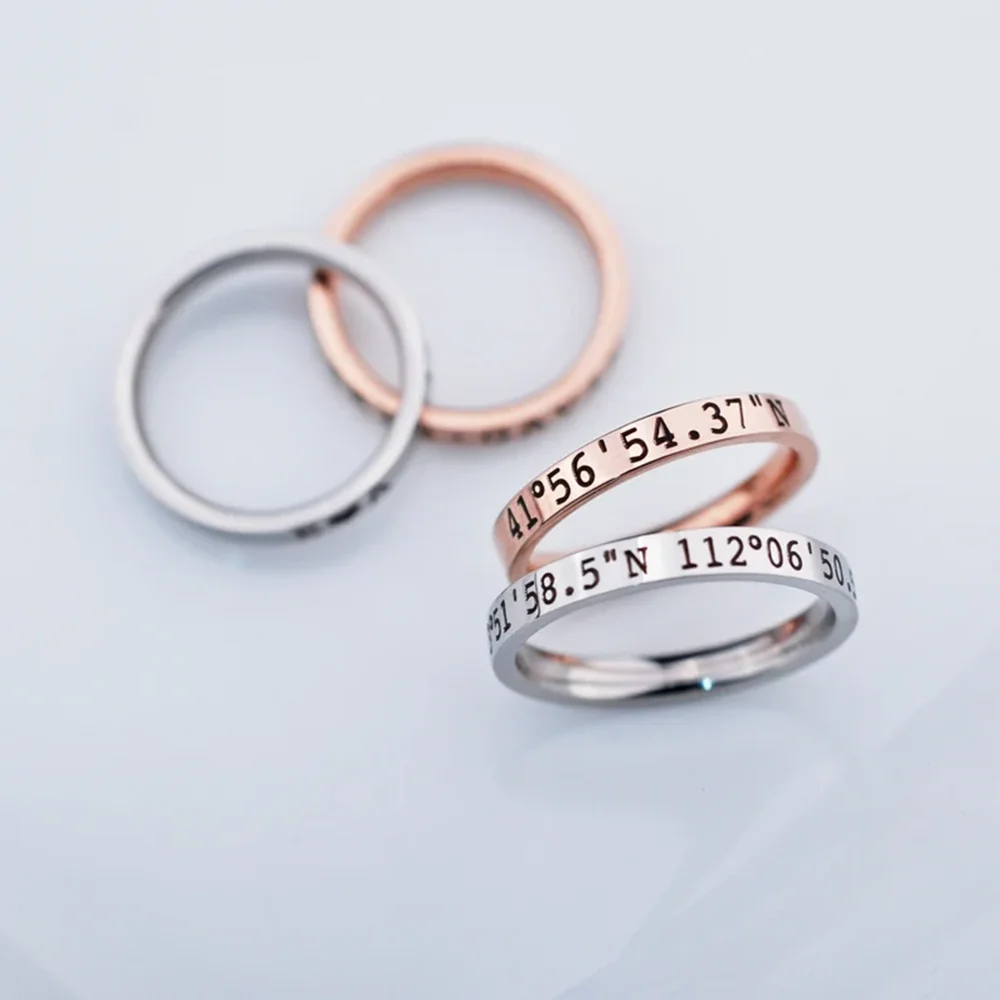 

Latitude Longitude Stacking Ring Personalized Engraved Coordinate Stacking Engraved GPS Coordinates Ring, Anniversary Gift