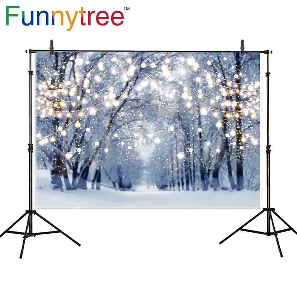 Funnytree Зимняя Страна Чудес Фотофон Блестящий лес Рождество боке снег фон фотобудка для фотосессии
