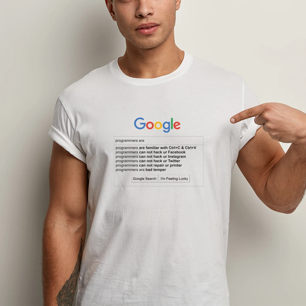 

Программирующая рубашка для поиска Google тестер хакеров кодер от веб-разработчика Мужская хлопковая футболка IT-Подарок муж бойфренд летняя ф...