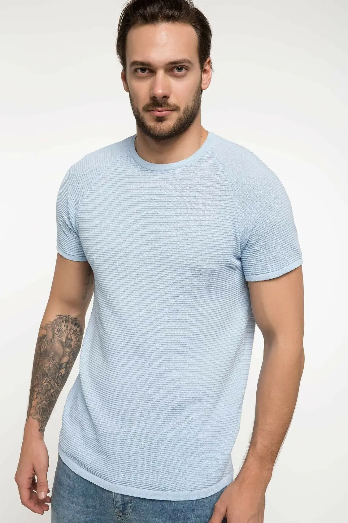 DeFacto модная мужская рубашка с вырезом лодочкой тонкая однотонная хлопковая топы