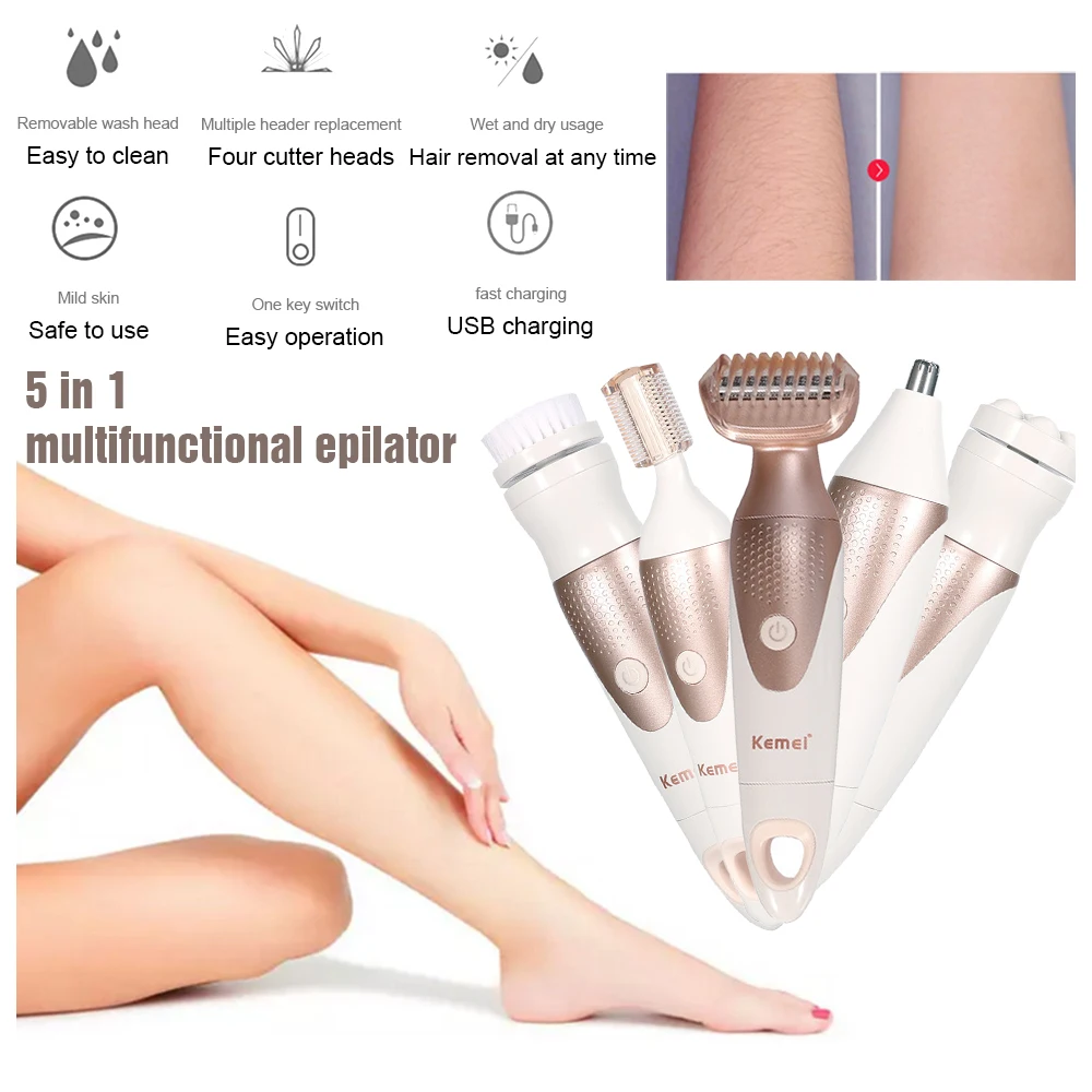 Электрическая бритва для волос 5 в 1 безболезненный триммер бровей носа тела зоны