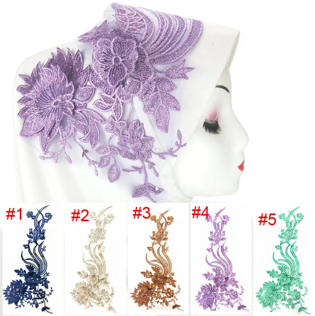 4 шт. ширина 50x23 см фиолетовые/синие патчи из блестящей ткани с кружевной