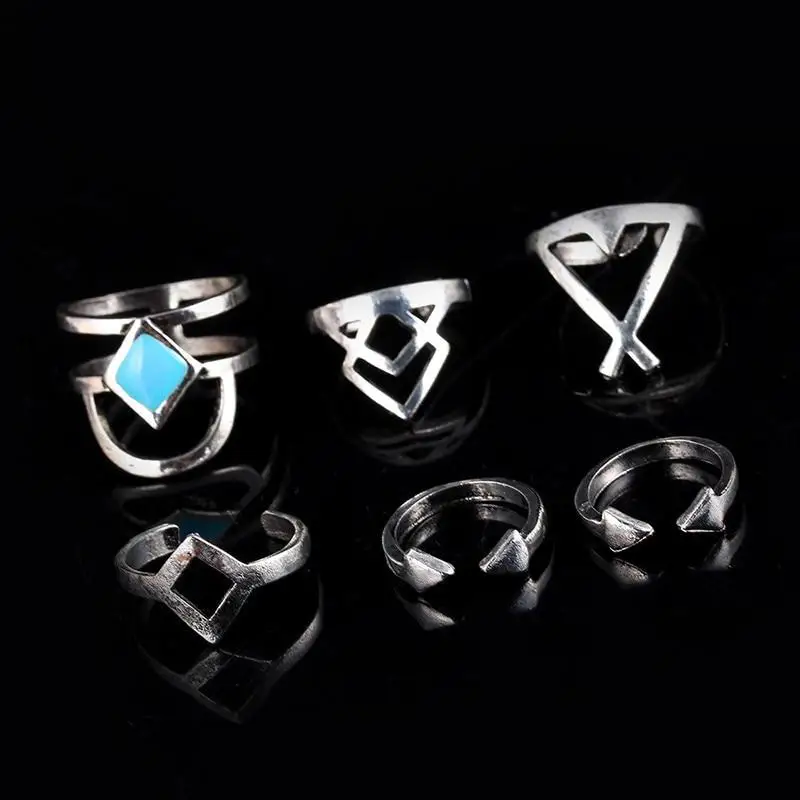

6PCS Retro Rings Sets Arrow Shape Women Fashion Jewelry Geometric Open Finger Ring Girls Chic Party Dress Accessories Joint Ring