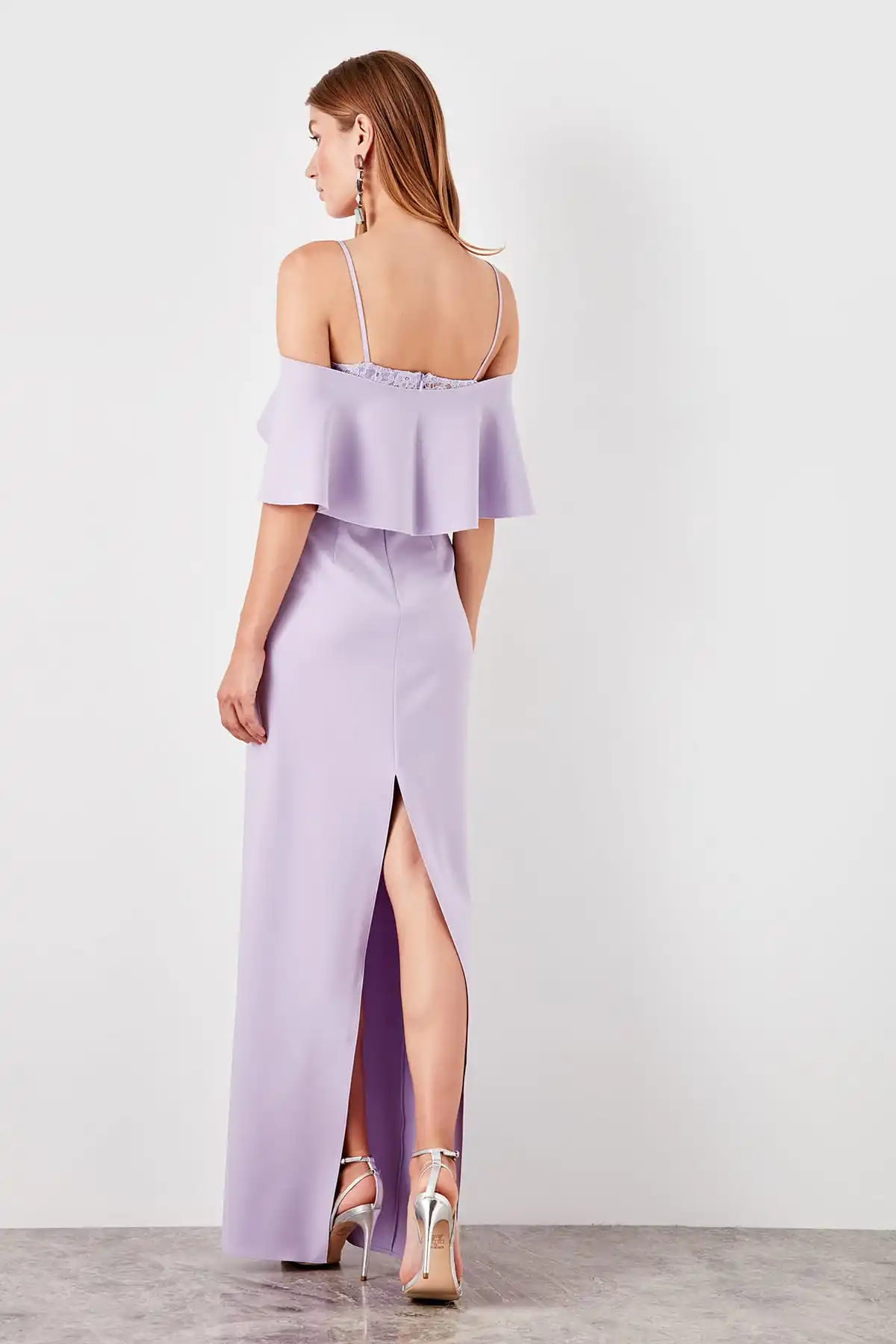 Trendyol шаль воротник разрезы вечернее платье TPRSS19AE0107