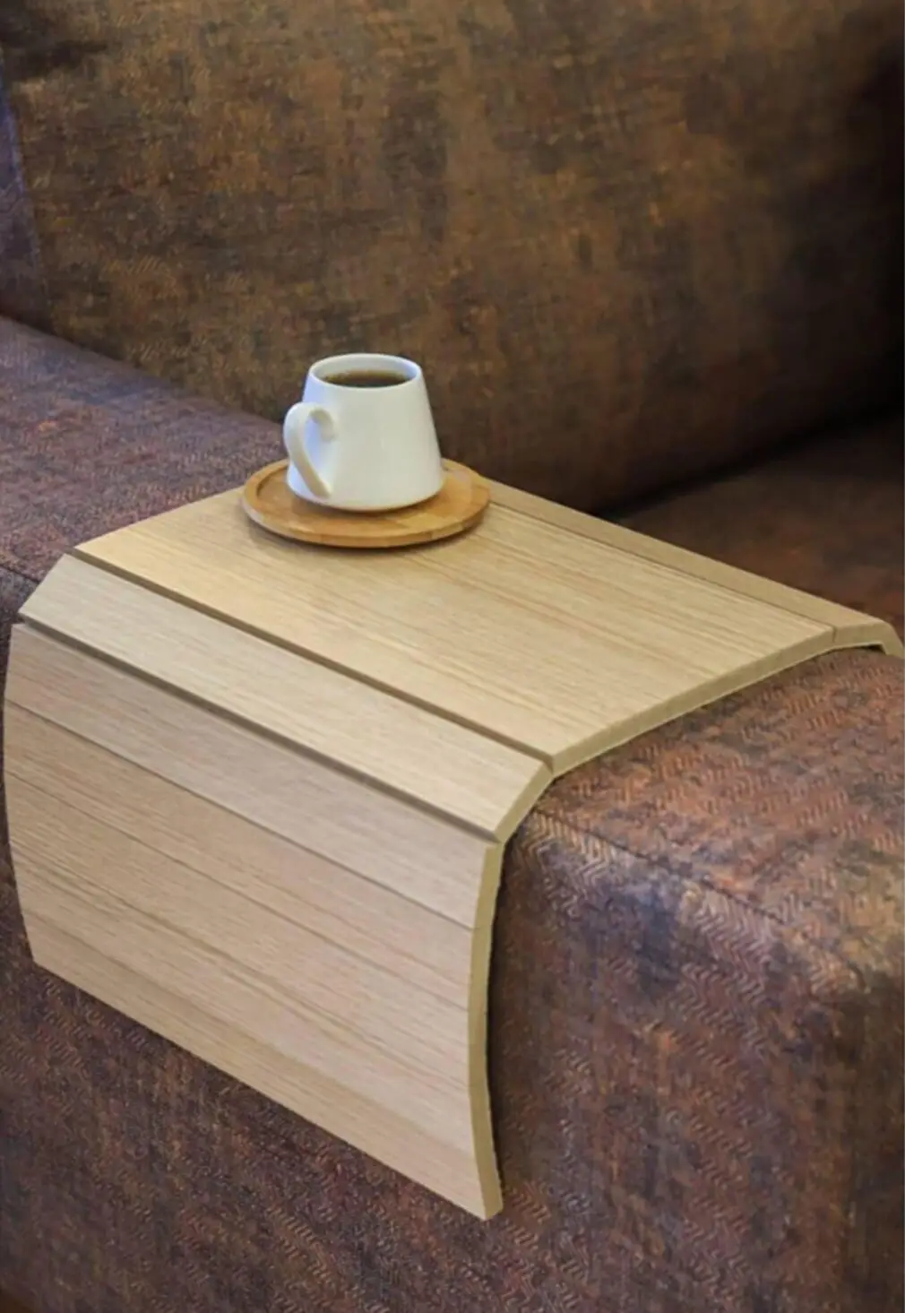 

%100 Natural Oak Wood Decorative Side Table PlaceMat Center In Different Sizes Leather Sofa Tray Mat Armrest Non-Slip Folding Up