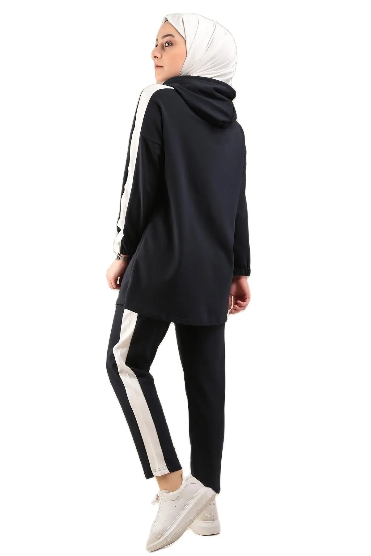 

2021 Women Hooded Kangaroo Pocket Banded Striped Trousers Hijab Islam Abaya Dubai Ensemble Femme Musulmane Muslim TR