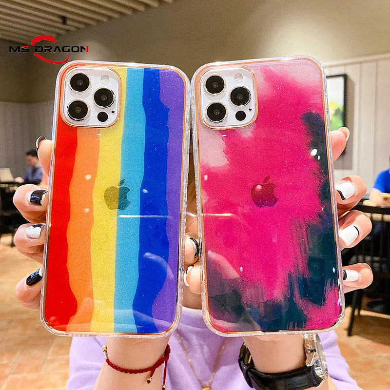 

Colorful Pink Rainbow Transparent Case For iPhone 13 12Pro 11Pro XR XS Max X 7 8 Plus SE 2 Colorful Graffiti Soft Silicone Cover