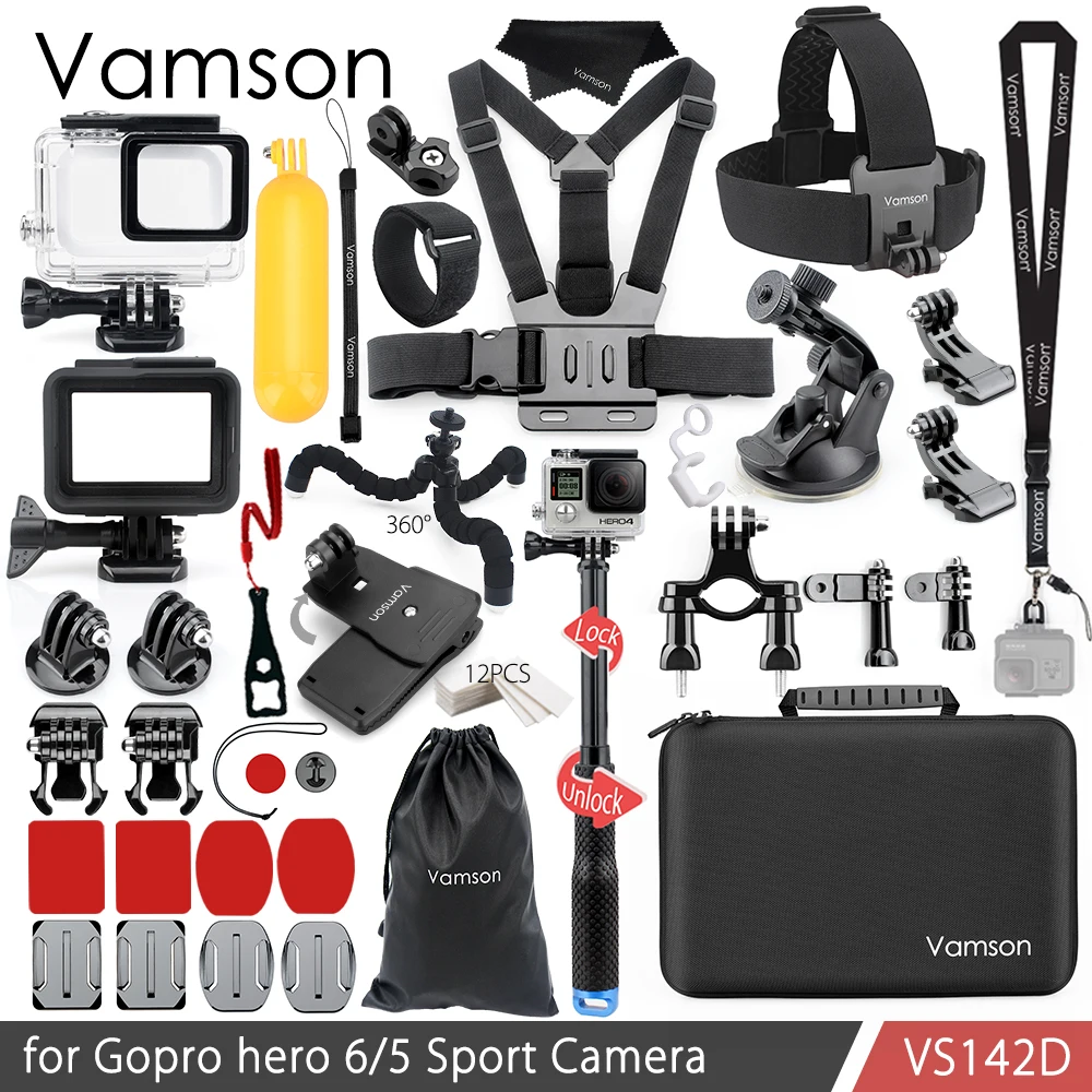 VS142D Vamson для Gopro Hero 7 6 5 комплект аксессуаров для шеи водонепроницаемый корпус Чехол-рамка плавучий поплавок для камеры Go pro Hero 6 5 VS142 - Цвет: VS142D