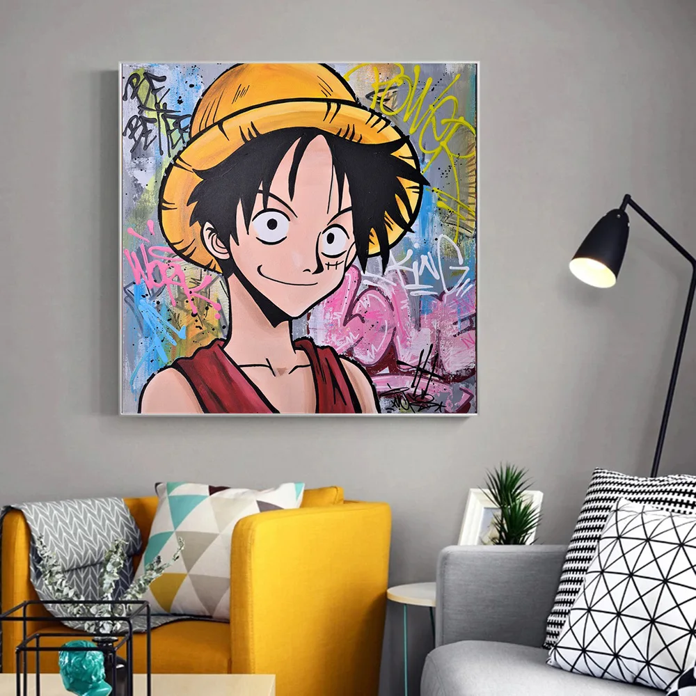 

Straw Hats Luffy Canvas Painting One Piece Poster Prints Japanese Anime Street Graffiti Picture Living Room Wall Home Decor