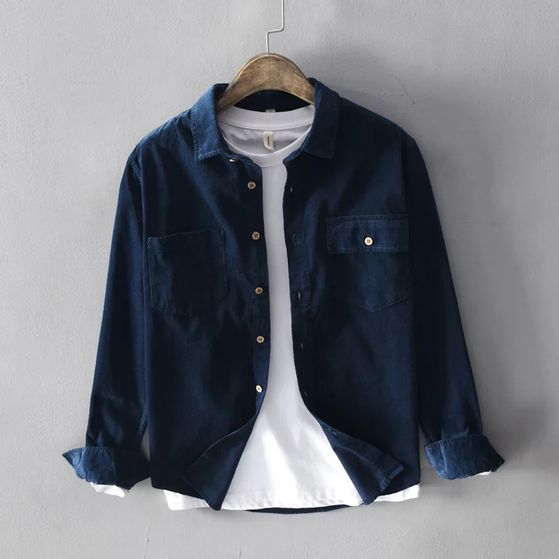 New Japanese style men shirt slim casual cotton shirt spring solid soft tops man two Pocket shirts Asian size 3XL 515