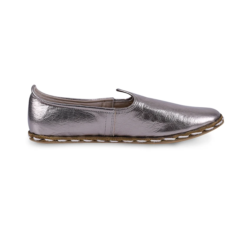 Tanyeli Fashion 2022 Women Handmade Genuine Leather Silver Shoes Slip On Casual Breathable Four Seasons Moccasins Odor Resistant Женщины