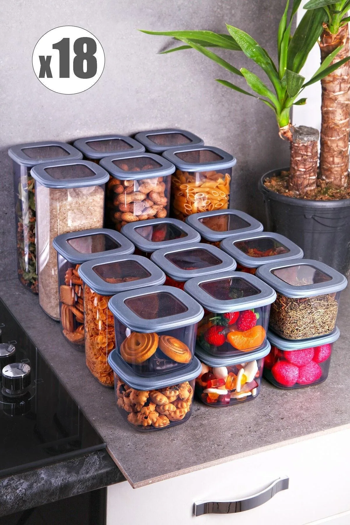 

Set of 18 Storage Containers (1750ml 1200ml 550ml) Container Set Airtight Storage Box With Vacuum Lid Kitchen Cabinet Organizer