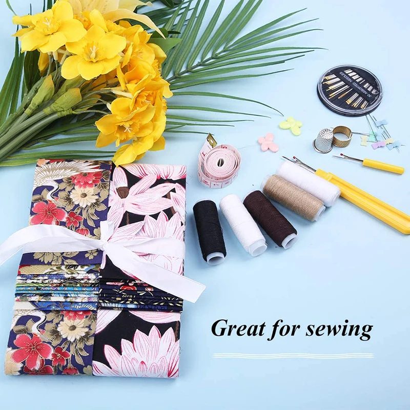 

Dailylike Cotton Quilting Fabric Quilting Fabric Bundles+Sewing Thread+Seam Ripper+Hand Sewing Needles+Needle Thread