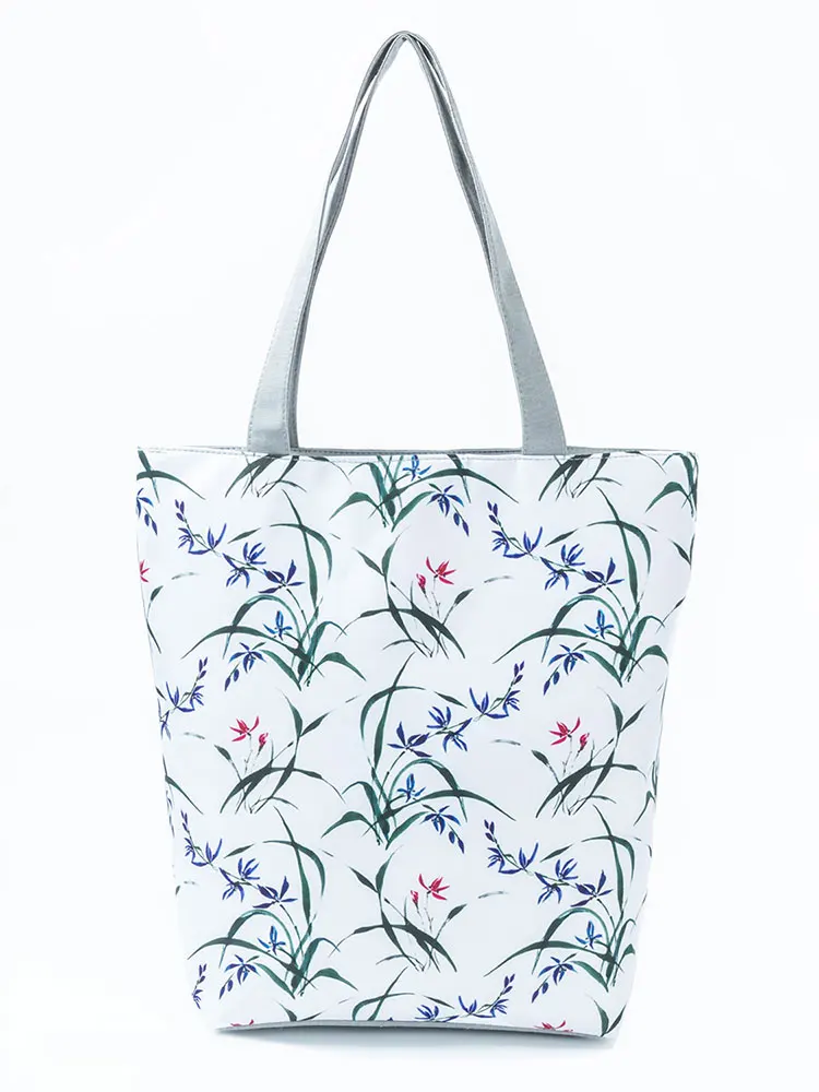 

Simple Orchid Grass Pattern Printed Handbag Durable Shoulder Bag Vintage Tote Bags For Women Large Shopper Practical School Bag