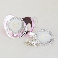 miyocar name initial letter u elegant silver collection bling pacifier and pacifier clip bpa free dummy bling sgs pass lu 1