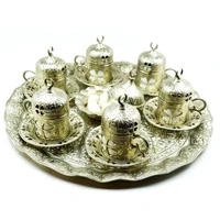 pologift cast metal decorative 6 person coffee set authentic turkish arab greek coffee silver colored ottoman porcellain 90 ml